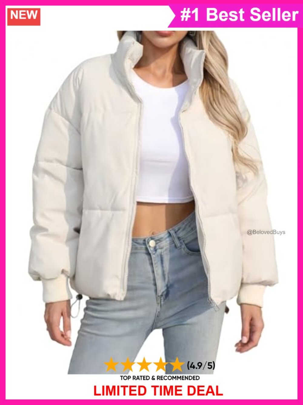Cropped Quilted Puffer Jacket Lightweight Warm Full Zip Coat